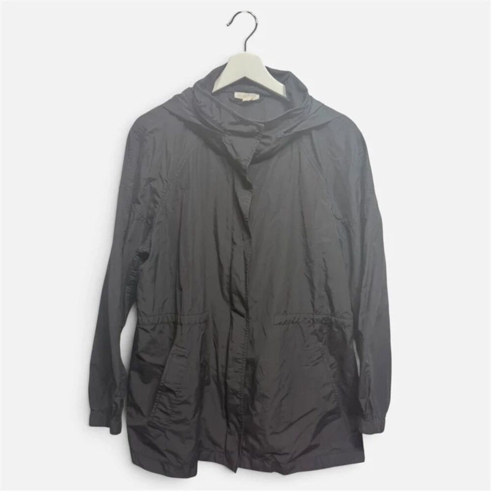 Eileen Fisher Medium Black Lightweight Hooded Rain Jacket / Windbreaker